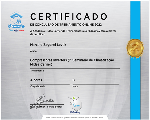 Certificado Seminário compressor inverter Midea