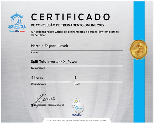 Certificado Treinamento Piso Teto Inverter Midea