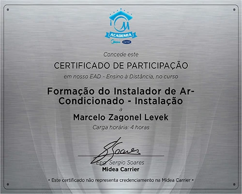 Certificado Curso Instalação Ar Condicionado - MIDEA