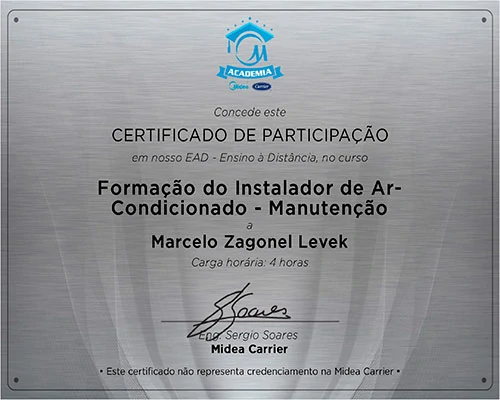 Certificado Curso Manutenção Ar Condicionado - Midea